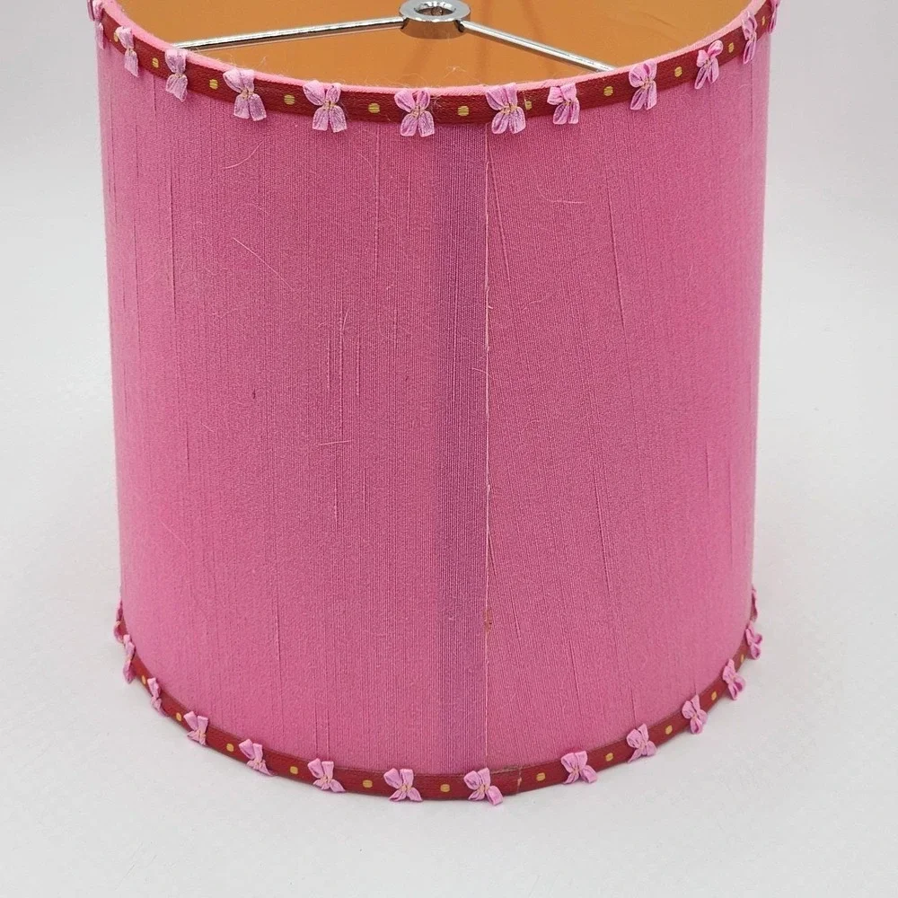 Vintage J Alexander Jewel Pink Clear Acrylic Table Lamp Bow Gold Bead Shade Rare